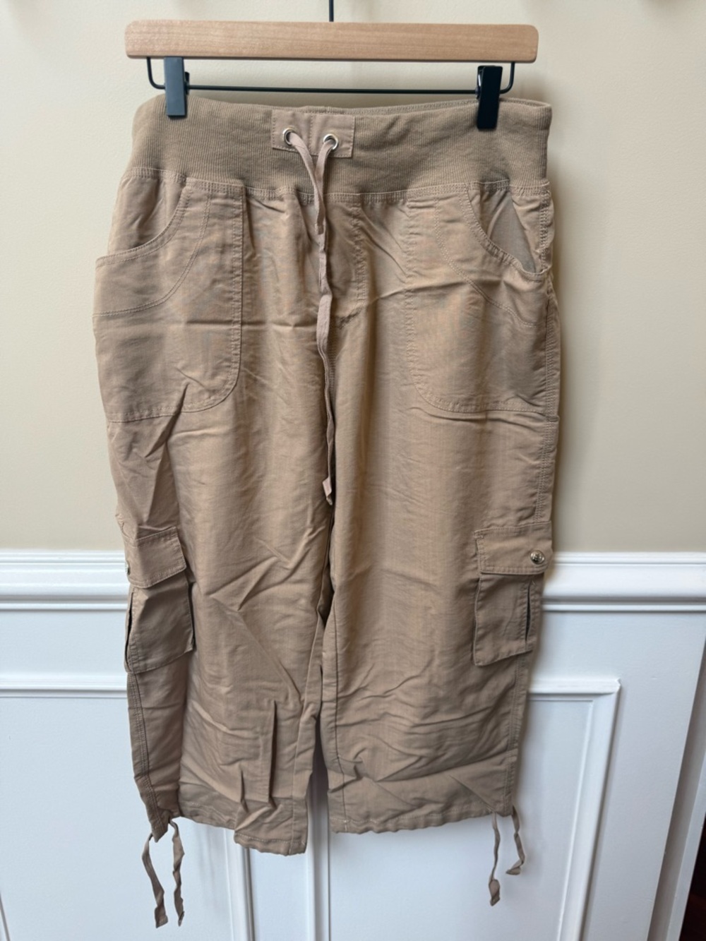 Women’s Cargo Capri Pants in Tan - Comfortable Drawstring Waist